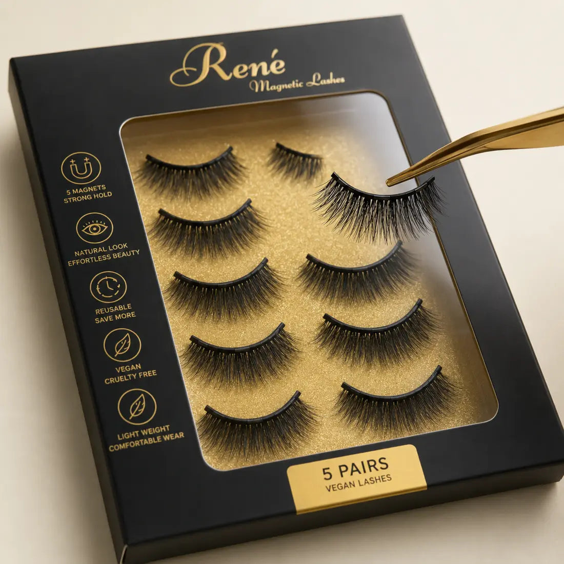 Tweezers positioning a René magnetic lash