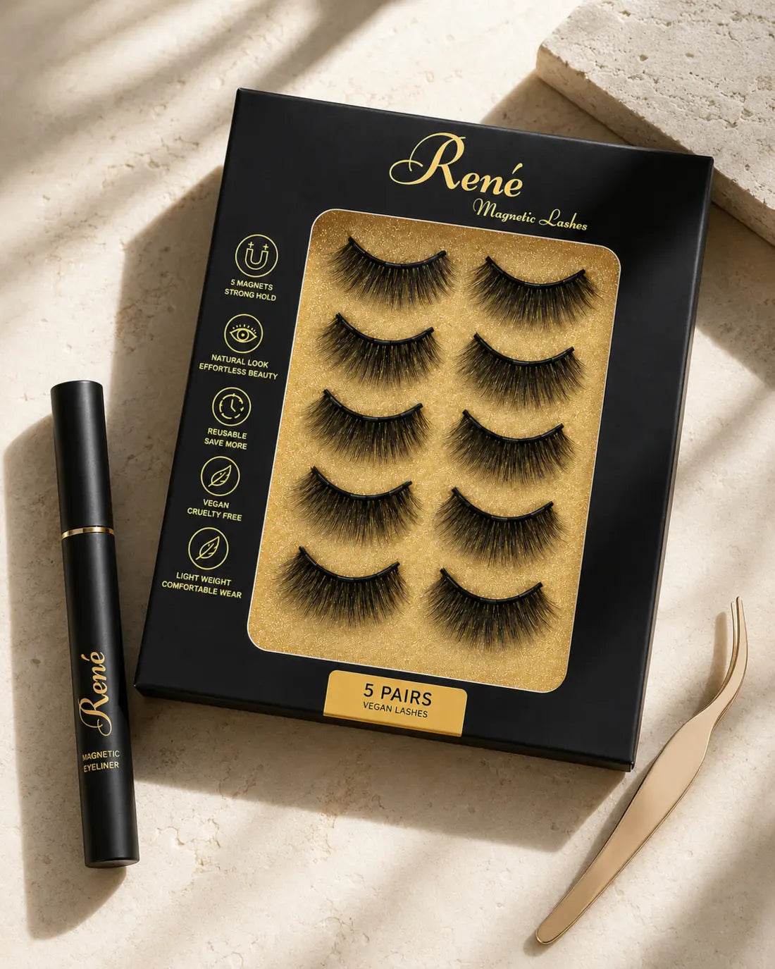 René magnetic lash kit with eyeliner and applicator tweezers
